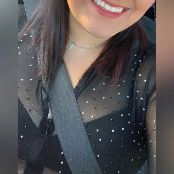 Lrady Sheer Mesh Turtleneck Rhinestone Bodysuit XXL - Picture 2 of 3